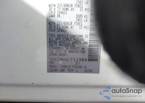 2016 Nissan Rogue Sl z USA, uszkodzony, nr VIN 5N1AT2MV5GC751984